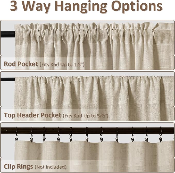 Eggshell Beige Linen Curtains 102 Inches Long Rod Pocket Semi Sheer Dining Room Cozy Bedroom Decor Cotton Look Country Rustic Farmhouse Boho Curtains 2 Panel Set,52x102