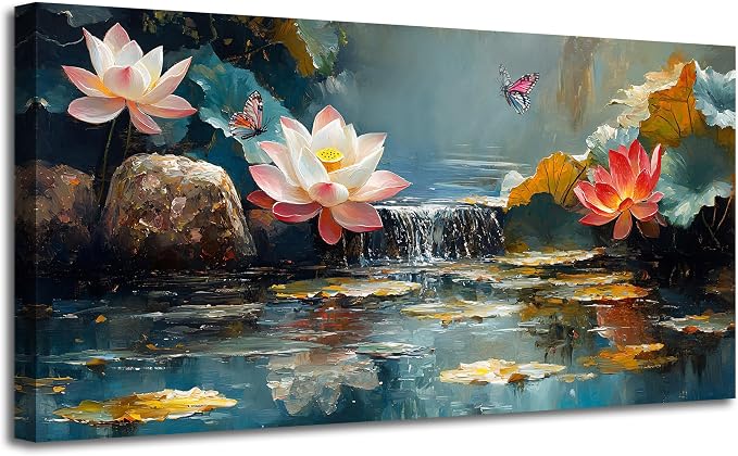 Anolyfi Lotus Canvas Wall Art for Living Room 48"x24" | HD Print, Waterproof Canvas, Easy to Hang, Durable and Colorfast, Zen Wall Decor Yoga Paintings for Spa Hallway Bedroom Home