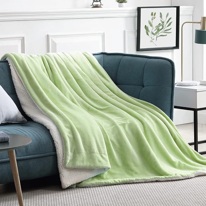 Walensee Sherpa Fleece Blanket (Throw Size 50”x60” Sage Green/Lime Green/Mint Green) Plush Throw Fuzzy Super Soft Microfiber Flannel Blankets for Couch, Bed, Sofa Warm and Cozy for All Seasons