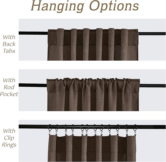 RYB HOME Linen Semi Sheer Curtains for Bedroom Living Room 84 inches Long | Light Filtering Privacy, Textured Burlap, Dining Room Sunroom Patio Door, Rod Pocket & Back Tab, W52 x L84, 2 Panels, Brown