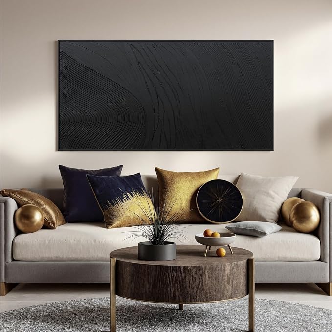 Large Black Abstract Wall Art Modern Hand-Drawn Canvas Wall Art Decor For Living Room Line Texture Abstract Wall Decor Artwork For Walls Pictures For Bedroom Office Study Aesthetic Home Wall Decoration 35"×70"