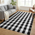 KOZYFLY Buffalo Plaid Area Rug 5x7 ft Living Room Rug, Black and White | Washable Checkered Rugs, Cotton Bedroom Rug, Woven Dining Room Rug, Indoor Outdoor Carpet for Farmhouse Patio Front Porch