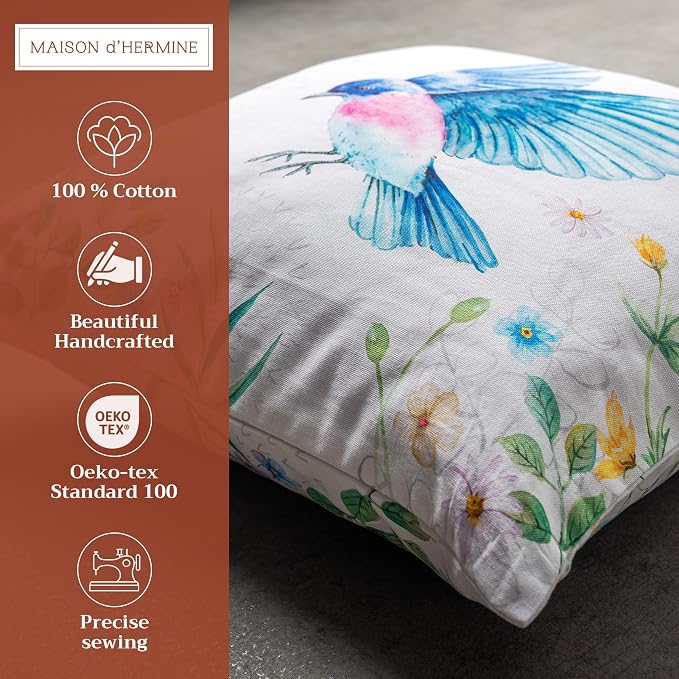Maison d' Hermine Throw Pillow Covers 100% Cotton (18" x 18" - Pack of 1)