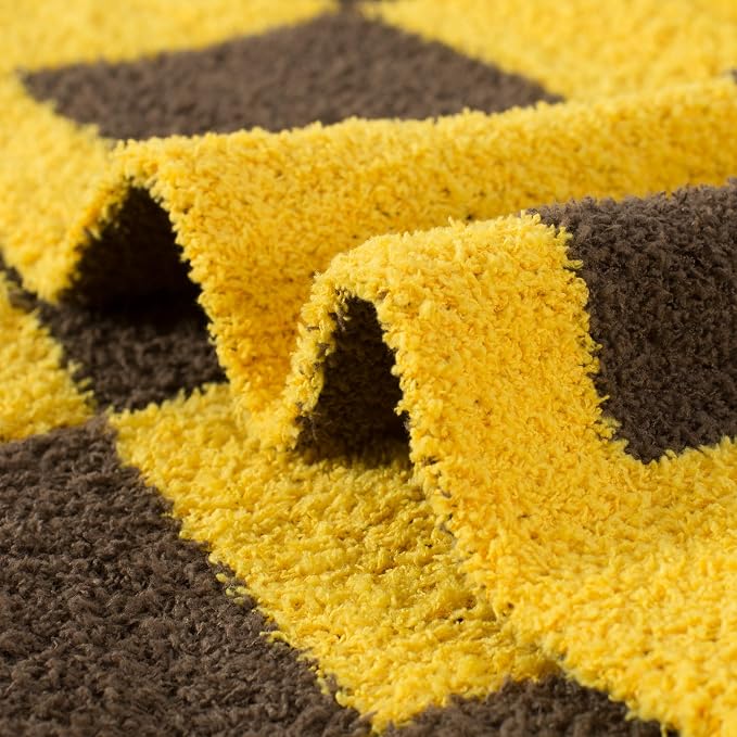 Carriediosa Checkered Throw Blanket 50x60, 400GSM Ultra Soft Microfiber | Yellow, Fuzzy Fluffy Cozy Plush Knit Knitted Plaid Checker, Lightweight Cute Preppy Fall Blankets & Throws for Couch, Bed