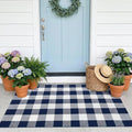 SEEKSEE Buffalo Plaid Outdoor Rug 3' x 5' Navy Blue and White Front Door Mat, Layering Rug for Porch, Washable Doormat, Front Porch Rug for Outdoor Entrance Entryway Patio Porch Decor