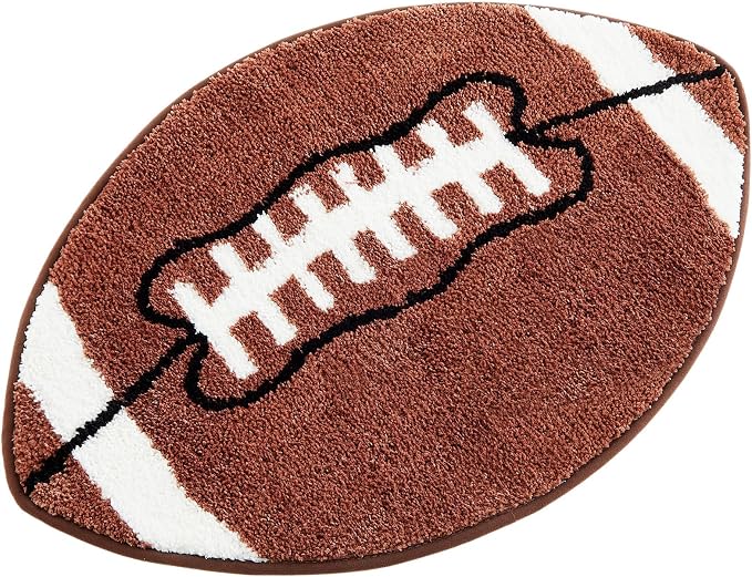 Funtery Large Football Rug for Boys Room Decor 32x39" Non Slip Absorbent Sports Soft Carpet Sports Area Rug Washable Touchdown Mat for Bathroom Playroom Athlete Back to School (Brown Football)