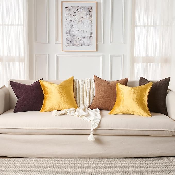 JUSPURBET Chenille Decorative Throw Pillow Covers 20x20 Set of 2,Eggplant