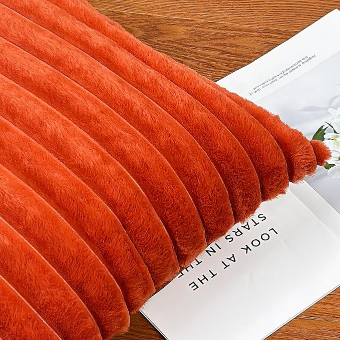 COTEY 20x20 Decorative Faux Fur Throw Pillow Covers Set of 2- Burnt Orange