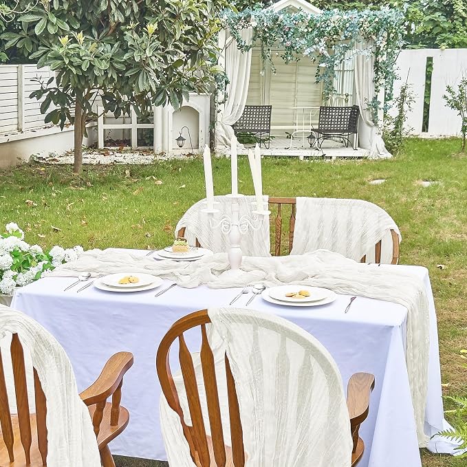 IVAPUPU Ivory Table Runner 120 Inches for Wedding Birthday Party Home Decor | 2 Pcs Boho Gauze 10FT Cheesecloth Table Runners for Baby Shower Decorations Summer Garden Farmhouse