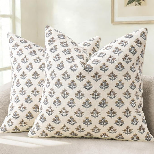 YCOLL Farmhouse Floral Pillow Covers 22x22 Set of 2, Rustic Country Decorative Cushion Covers Vintage Throw Pillow Covers for Sofa Couch Bed Living Room Home Decor, Vintage Walnut