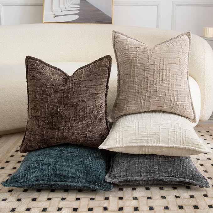 MADIZZ Pack of 2 Chenille Throw Pillow Covers 12x20 Inch Dark Taupe Soft Neutral Decorative Throw Pillows for Couch Sofa Boho Accent Cushion Covers Modern Farmhouse Home Decor for Bedroom Living Room