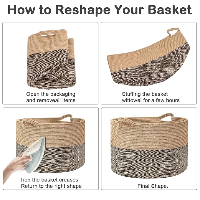 115L Extra Large Woven Cotton Rope Blanket Basket-White | Collapsible, reinforced handles, nursery storage bin organizes clothes, toys and pillows for living room, bedroom bathroom