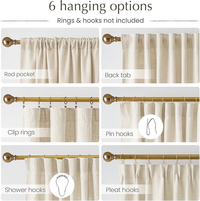 NICETOWN Jacquard Linen Farmhouse Curtains, Waffle Weave Pattern Privacy with Light Filtering Window Treatments for Bedroom, W52 x L90, 2 Panels