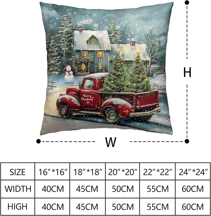 Xmas Tree Cabin Snowman Pillow Covers 20x20 Red Truck Christmas Pillow Case Merry Christmas Cushion Case Set of 2 for Winter Holiday Decorations Couch Bedroom
