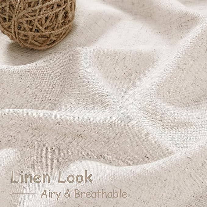 Beige Linen Curtains 90 Inches Long for Living Room Back Tab and Rod Pocket Semi Sheer Privacy Curtains Farmhouse Linen Cotton Textured Curtain for Bedroom 70x90,2 Panel
