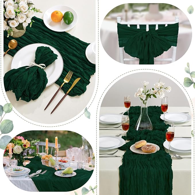 6 Pack Emerald Green Cheesecloth Table Runner 35×120 Inch Boho Home Decor | Rustic cheese cloths Sheer Gauze for Wedding Bridal Baby Shower Birthday Party Table Decor Halloween Thanksgiving Christmas