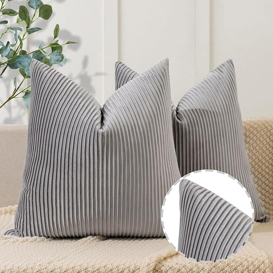YCOLL Dark Gray Pillow Covers 22x22 Set of 2 Velvet Striped Pattern - Soft Throw Pillows for Home Decor, Luxury Decorative Pillow Covers for Couch, Bed,Living Room