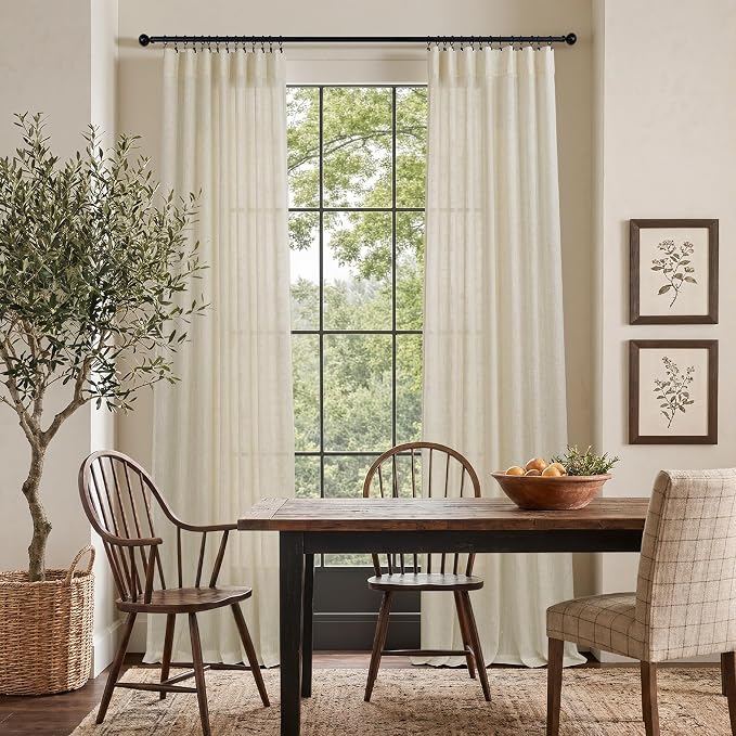 Birch Beige Linen Curtains 80 Inch Length for Living Room Light Filtering 2 Panels Semi Sheer Oatmeal Curtain Back Tab Modern Farmhouse Decor Cotton Textured Gauze Drape for Doorway Closet Door 52x80