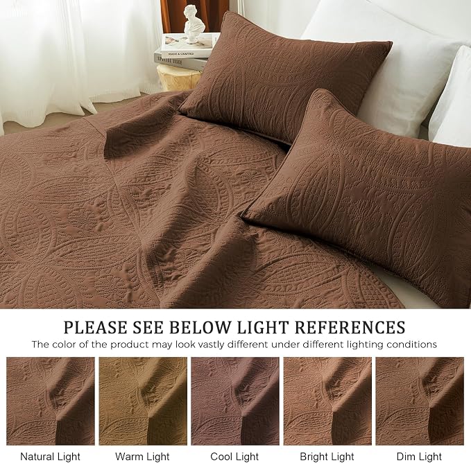 akkialla King/Cal King Quilt Bedding Set,Brown Ultrasonic Quilt Set,Lightweight Soft Bedspread Coverlet,Modern Style Coin Pattern Bed Cover for All Seasons,3 Piece(1 Quilt,2 Pillow Shams)