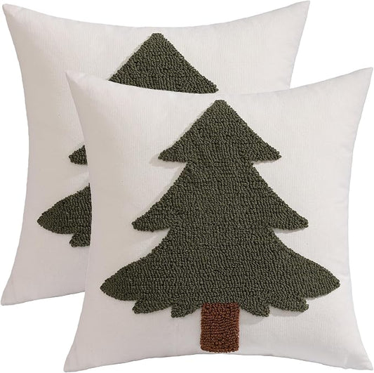 Christmas Tree Tufted Throw Pillow Covers 18x18 inch Set of 2