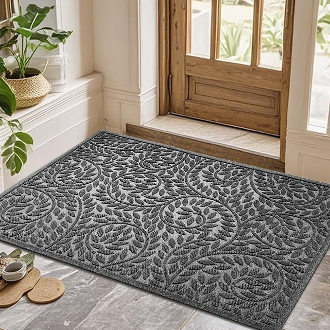 Bulijojo Front Door Mat Entrance,Durable Heavy Duty Welcome Mat,Thick Absorbent Natural Rubber Non Slip Mat,Sturdy Entryway Grey 47"x32"