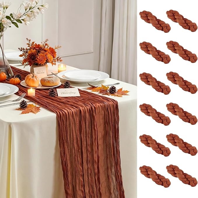 AGIRL 12 Pack Terracotta Cheesecloth Table Runner 10FT Fall Boho Home Decor | Rustic cheese cloths Sheer Gauze for Wedding Bridal Baby Shower Birthday Party Table Decor Halloween Thanksgiving Christmas
