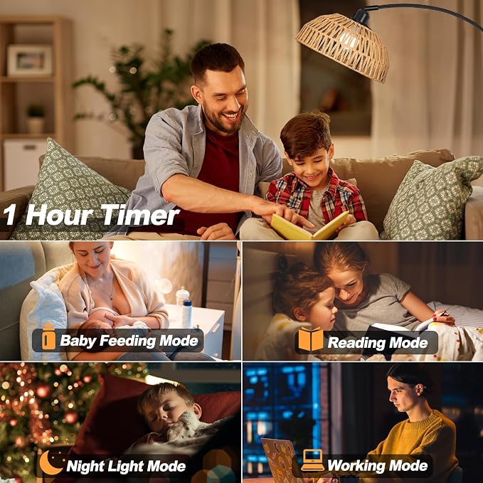 Brilvibera Boho Floor Lamp with Remote Arc Tall Lamp