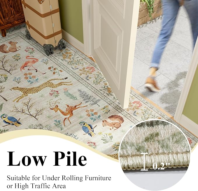 DUKINO 2x8 Washable Runner Rug, Non Slip Animal Kitchen Runner Rug, Beige | Soft, Low Pile, Non-Shedding Indoor Carpet Runner for Hallway, Entryway, Bedroom, Bathroom, Pet Friendly, Stain Resistant