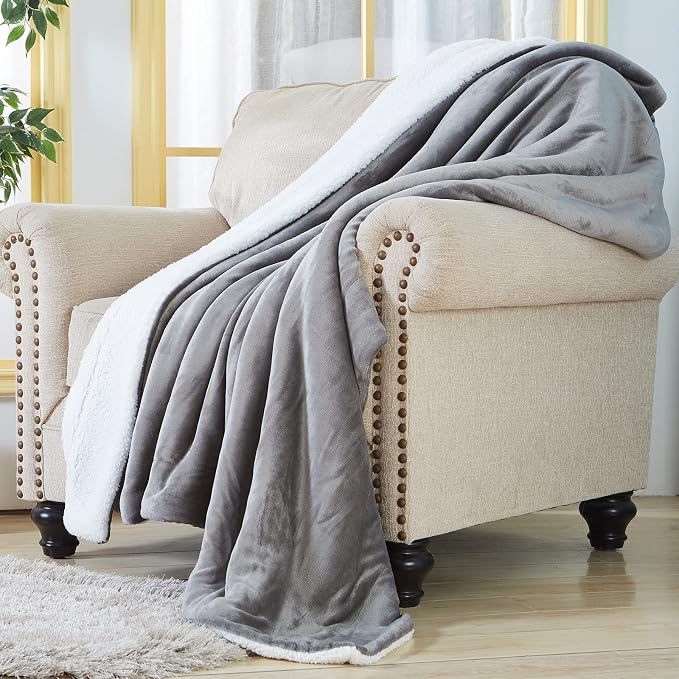 SOCHOW Sherpa Fleece Throw Blanket, Grey, 90x90 inches | Double-Sided Super Soft Luxurious Plush Blanket Queen Size