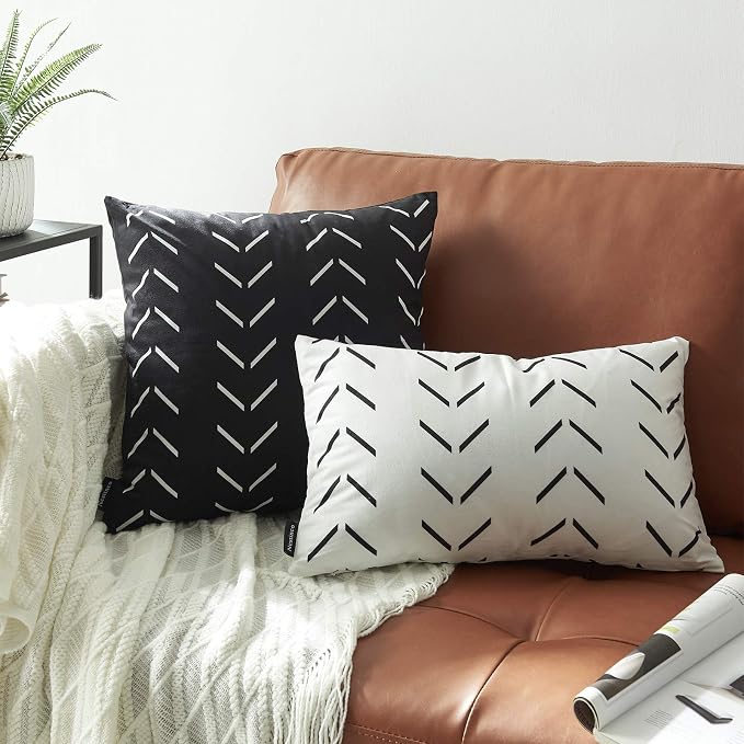 Set of 2 Black Pillow Covers 20 x 20 inches Boho Aztec Polyester Blend Square Decorative Throw Pillow Covers for Sofa Couch Bed Decor