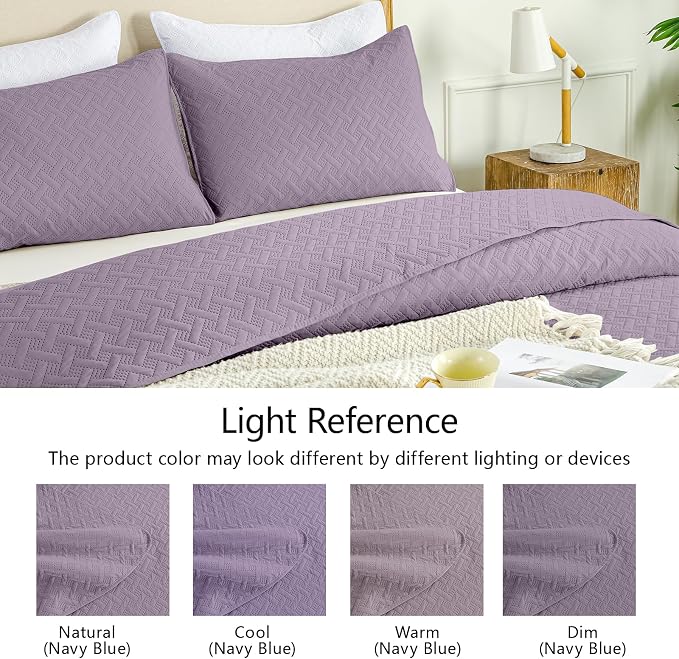 FLYMME Quilts Queen Size,Lightweight Grayish Purple Bedspreads,Basket Weave Pattern,Ultra Soft Microfiber Bed Coverlet 3 Pieces for All-Seasons (1 Quilt,2 Shams)