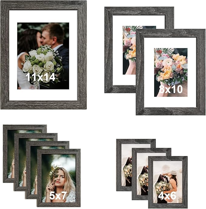 SESEAT Picture Frames Collage, Gallery Wall Frame Set with 11x14 8x10 5x7 4x6 Frames in Grey Finishes, Set of 10