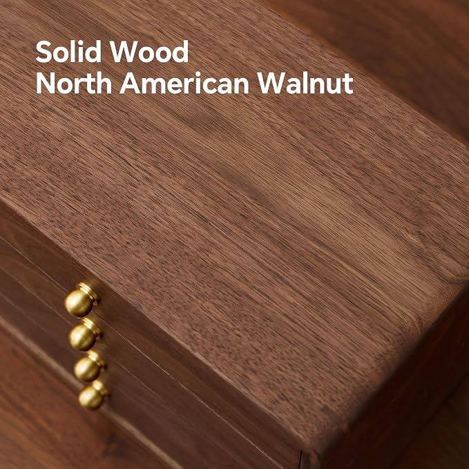 Wooden Jewelry Box for Women Men, 4 Drawers | Velvet Lined Organizer, Large, Solid Black Walnut Brass Handles, For Rings, Necklaces, Earrings