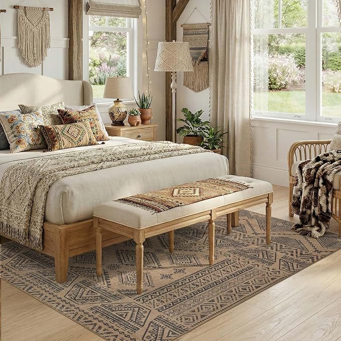 jinchan 5x7 Faux Jute Area Rug Washable Boho Living Room Rug, Charcoal | Southwestern Geometric, Non-Slip, Low Pile, Indoor Outdoor, Natural Fiber Look, Dining Room, Deck, Backyard, Bedroom, Patio