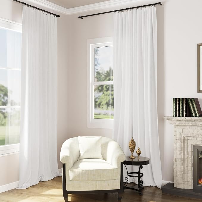 Off White Linen Curtains 102 Inch Length for Living Room Bedroom 2 Panels Set Rod Pocket Light Filtering Semi Sheer Window Curtains 52 Inch Width Boho Farmhouse Linen Drapes, W52xL102