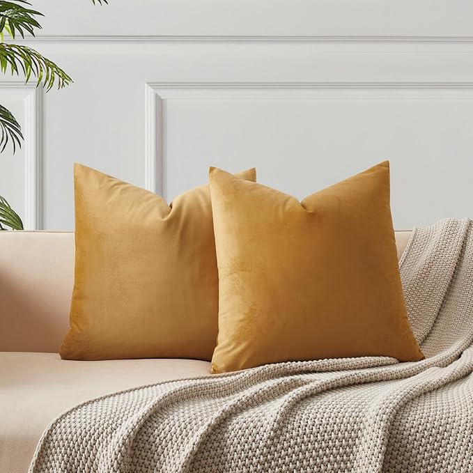 JUSPURBET Decorative Velvet Throw Pillow Covers 20x20 Set of 2,Orange