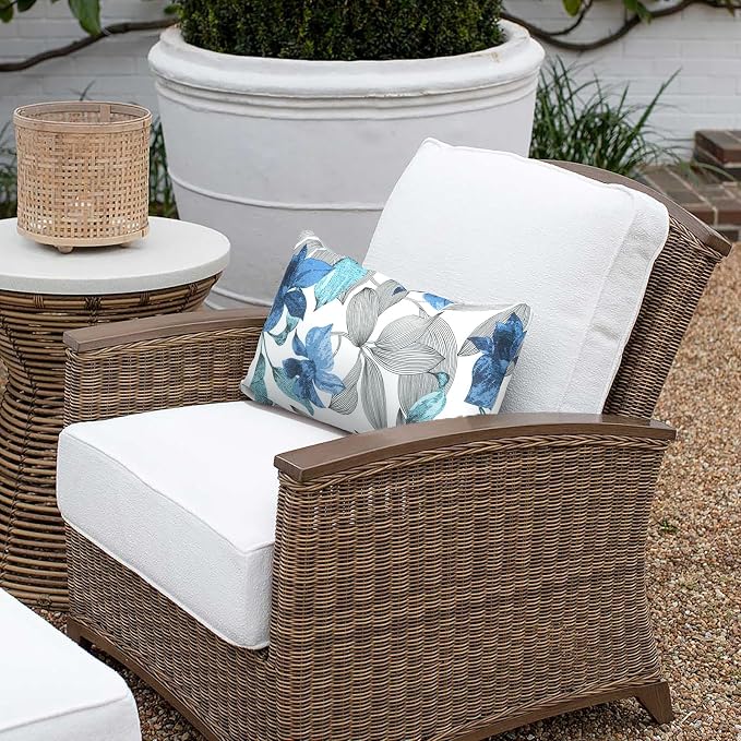 Outdoor Lumbar Pillow Covers 12”x20”, Rectangle Throw Pillow Covers for Patio Furniture, Decorative Lumbar Cushion Case for Garden Balcony Couch Office Chair, Pack of 2, Clemens Noir Blue