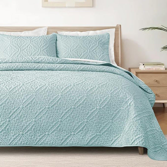 Exclusivo Mezcla Full Queen Quilt Set, Aqua Blue | Lightweight Soft Bedspreads Coverlets, All Season Bedding with 2 Pillow Shams, Modern Style for Bedroom Guest Room