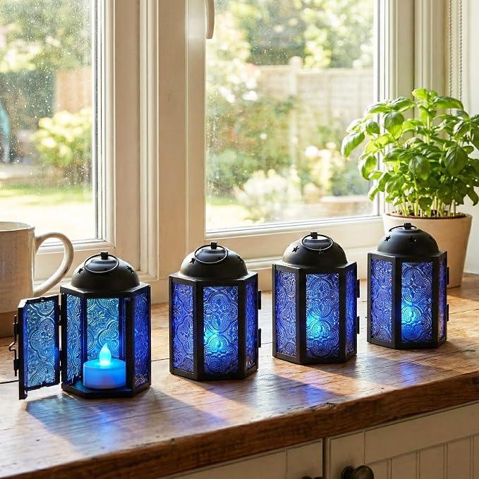 Vela Lanterns Decorative Indoor Mini Candle Holder Centerpieces, Cobalt