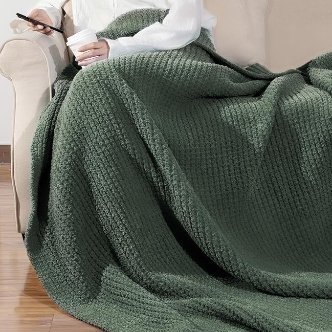 Waffle Knit Throw Blanket for Couch, Soft Cozy Chunky Knit Thick Knitted Blanket for Sofa, Bed, Gift for Women Girls Home Decor (Sage, Twin 60"x80")