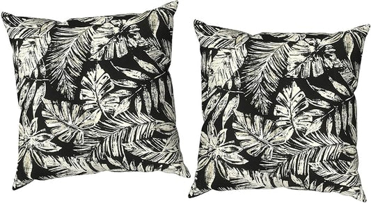Outdoor Throw Pillow Covers 18x18 Inch, Decorative Pillow Covers for Patio Furniture, Tropical Leaf Black Modern Cushion Cases for Garden Couch Home Sofa, Pack of 2