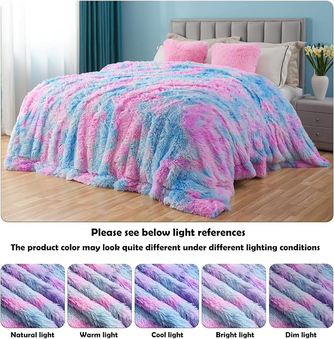 GONAAP Fuzzy Faux Fur Throw Blanket for Couch, Purple Rainbow, 50"x60" | Warm Cozy Plush Shaggy Decorative Reversible Thick Non-Heated Fleece Blanket for Sofa Bed, Gift for Women Men, All Season Use