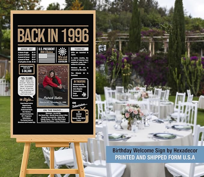 Personalized 29th Birthday Party Decorations Men, Women, Him, Her - Custom Gifts Idea For 29 Years Old, Back In The Year You Born Newspaper For 29th Birthday Poster No Frame Black Gold