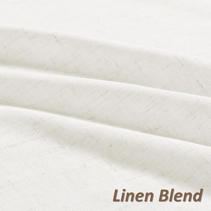 Linen Curtains 108 Inches Long 2 Panel Set Rod Pocket Semi Sheer Dining Room Cozy Bedroom Decor Cotton Look Country Rustic Farmhouse Boho Curtains Beige White, 52x108