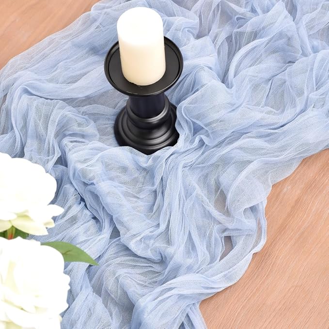 Blue Cheesecloth Table Runner Cheese Cloth Wedding Birthday Party Decor | 10Ft Summer Rustic Boho Gauze Farmhouse Bridal Baby Shower Holiday Dining Tea Party Home Table Decorations 6 Pack