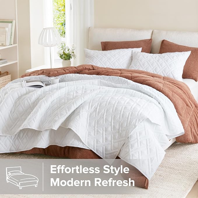 Comfort Spaces Kienna Bed Quilt Set King Size 3P, 104"x90" White Diamond | Soft Cozy Lightweight Summer Coverlet Cal King, Quilted Bedspreads Extra Layer, Modern Casual Bedroom Decor, OEKO-TEX