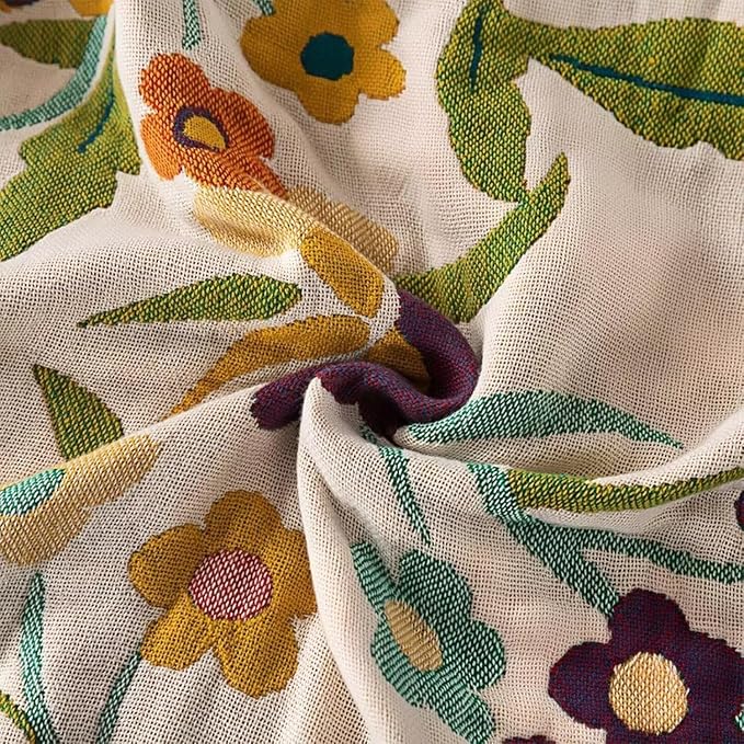 Boho Throw Blanket for Bed 100% Cotton Bohemian Blankets Ultra Soft Woven Muslin Decorative Blankets All Seasons Vintage Quilt Knitted Blanket for Sofa Chair(Beige, 60"x80")