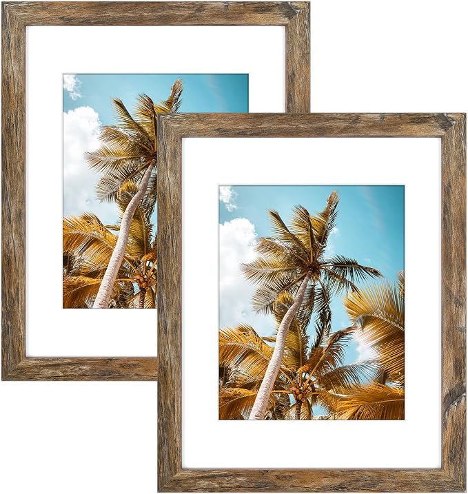 2 Pack 11x14 Rustic Brown Picture Frame with Real Glass Mat for 8x10