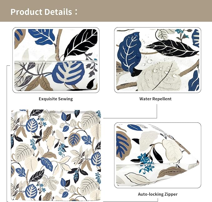 Outdoor Throw Pillow Covers 18”x18”, Decorative Pillow Covers for Patio Furniture, Modern Cushion Cases for Garden Couch Home Sofa Bed Office Chair, Pack of 2, Breeze Leaves Beige