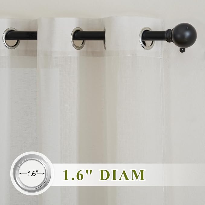 NICETOWN Bedroom Curtains Linen Blend 90 inches Long, Grommet Privacy Semi Sheer Curtains Privacy Window Treatments with Light Filtering for Bedroom, Natural, W36 x L90, 2 Panels